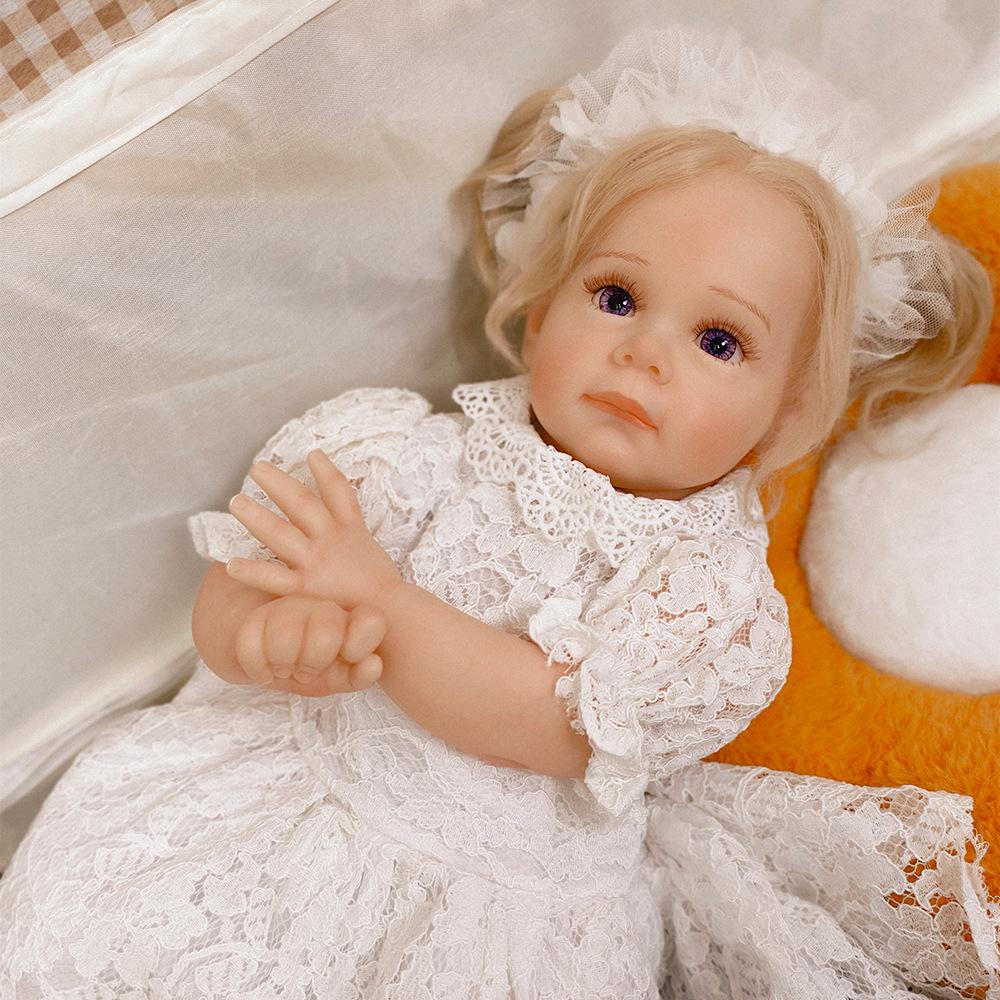 Piękna Dziewczynka Księżniczka Lalki Reborn Realistyczne 20'' 50cm Lalka Reborn z Materiałowym Korpusem Ręcznie Robiona Implantowane Złote Włosy Lalka Symulacyjna Zabawka dla Dzieci Prezenty