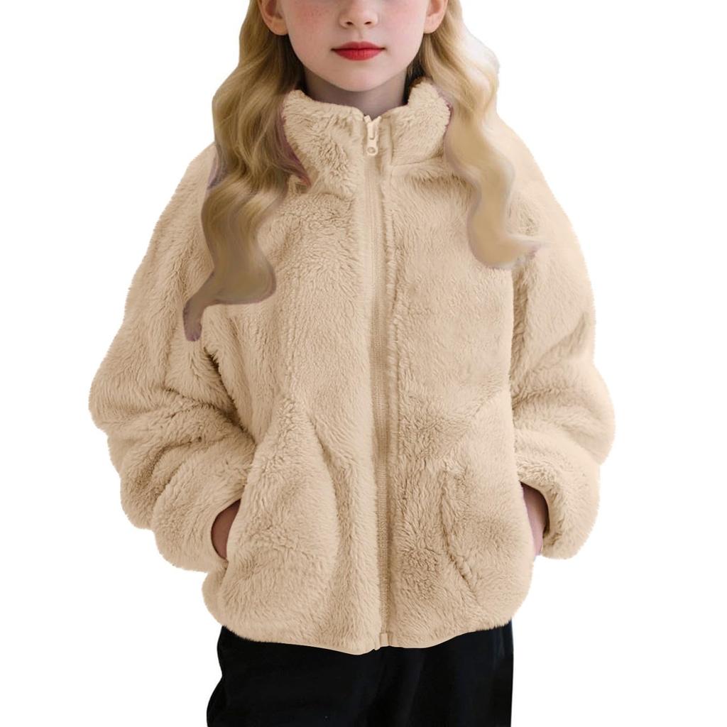 Children's Fashion Fleece-Lined Boys' & Girls' Autumn/Winter Lightweight Warm Solid-Color Coat