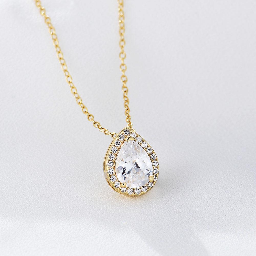 Minimalist Necklace Jewelry 925 Silver Water Drop Fine Cubic Zircon Pendant Necklace for Women