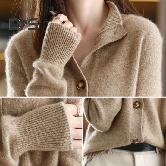 Damen Pullover Mantel Einreihig Stehkragen Lange Ärmel Strick Locker Reine Farbe Strickwaren Kurz Typ Strickjacke Jacke