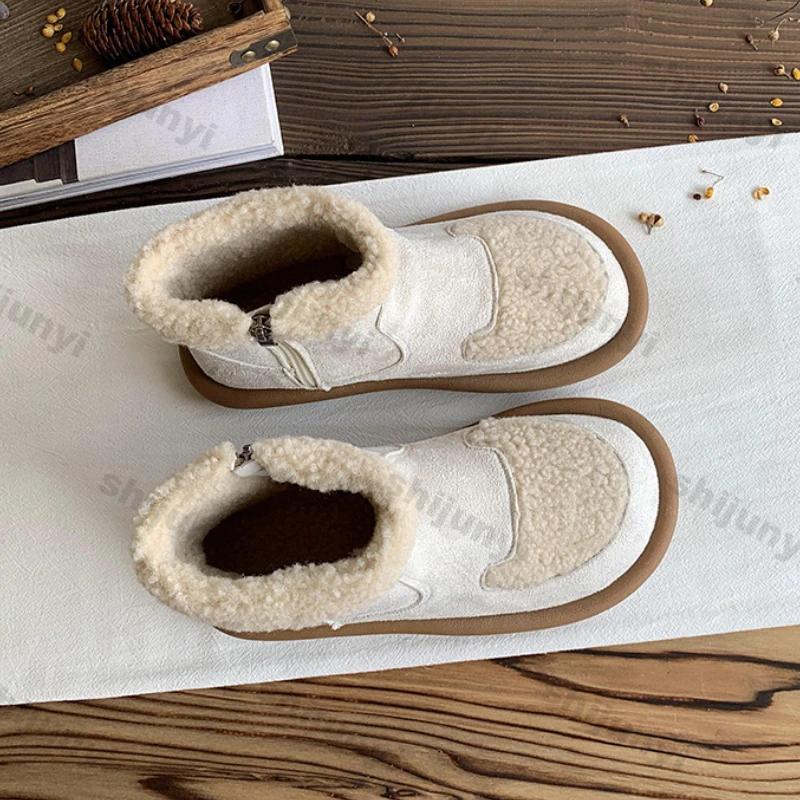 Fashion Women Retro Flats Suede Ankle Boots Winter New Trend Flat Warm Cotton Shoes Female Casual Walking Cozy Non-slip Chelsea Botas