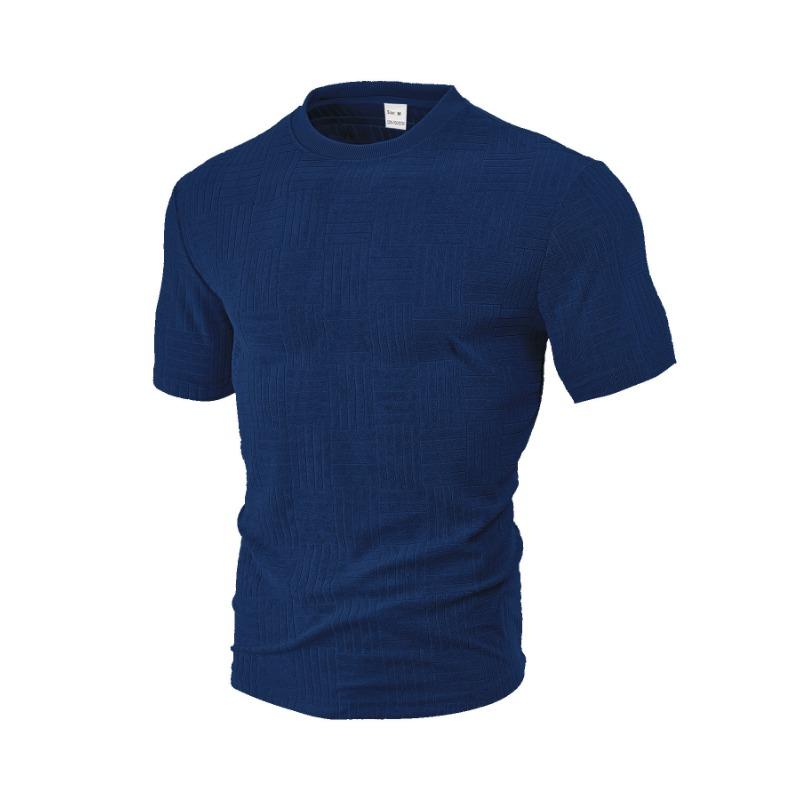 

Men Casual Solid Color Textured Short Sleeve T Shirt S темно-синього кольору