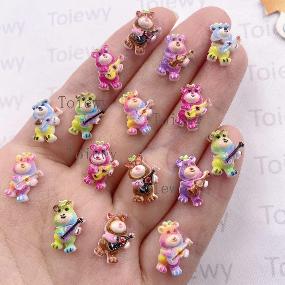 

50PCS Resin Cute Colorful Mini Music Guitar Bear Flat back Stones DIY Nail Art Applique Wedding Decor Jewelry Crafts Accessories