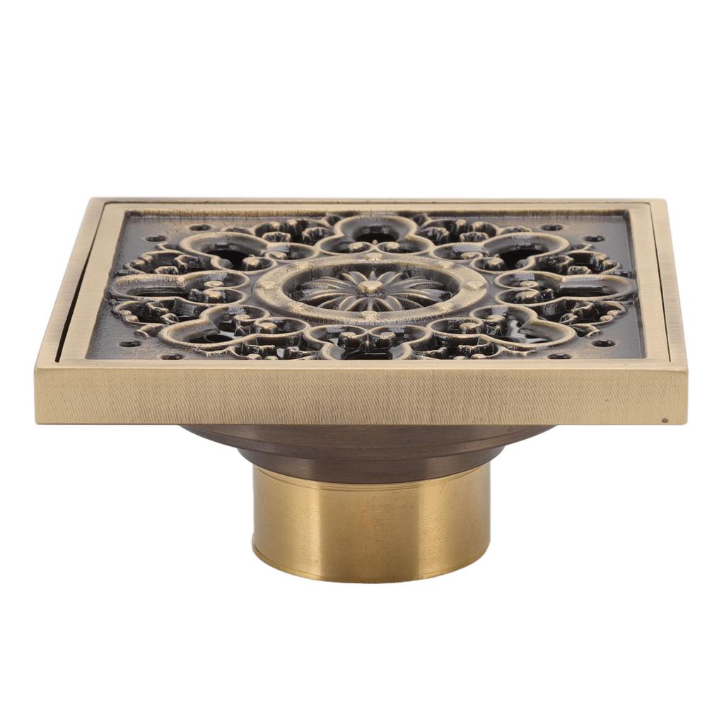 Sifon de Pardoseală din Cupru Pătrat Retro Debit Mare Rezistent la Miros Sifon de Duș pentru Baie