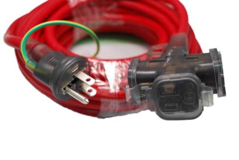 MacCho MEC-103-R Soft Extension Cord, Color: Red, 10m, 3-Pin Plug Type, 3 Outlets (with Protective Caps)