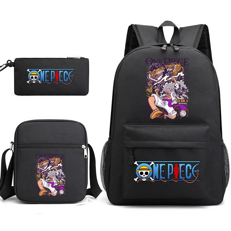One Piece Luffy Anime Print Student Backpack Set 3 In 1 School Bag for Boys Girls with Pencil Case Tote Shoulder Bag