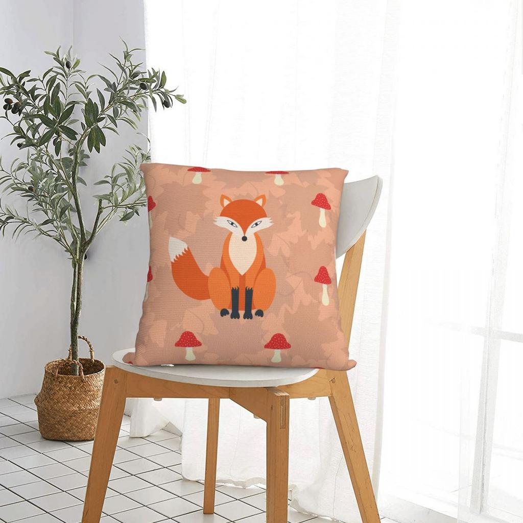 Fox Mushroom Pattern Pillowcase Polyester Cushion Cover Decoration Animal Pillow Case Cover Seater Zipper 4040cm