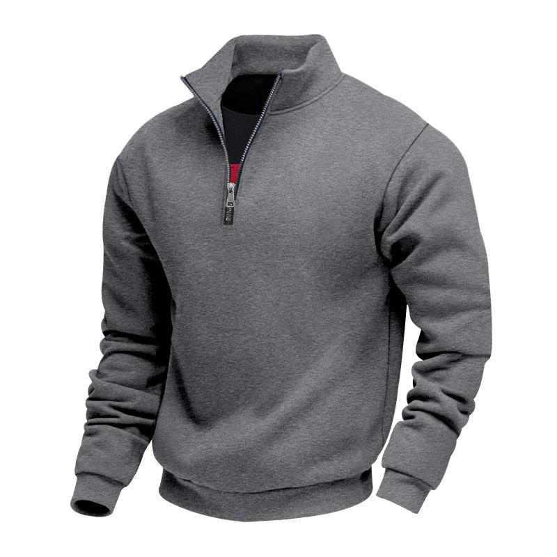 Plus Size Autumn and Winter Fleece-Lined Half-Zip Pullover Plain Colour Casual Hoodie for Men