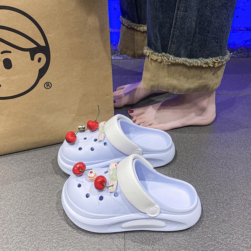 Creative and cute personality small cherry hole shoes women's summer wear high value soft thick sole non-slip light and comfortable slippers