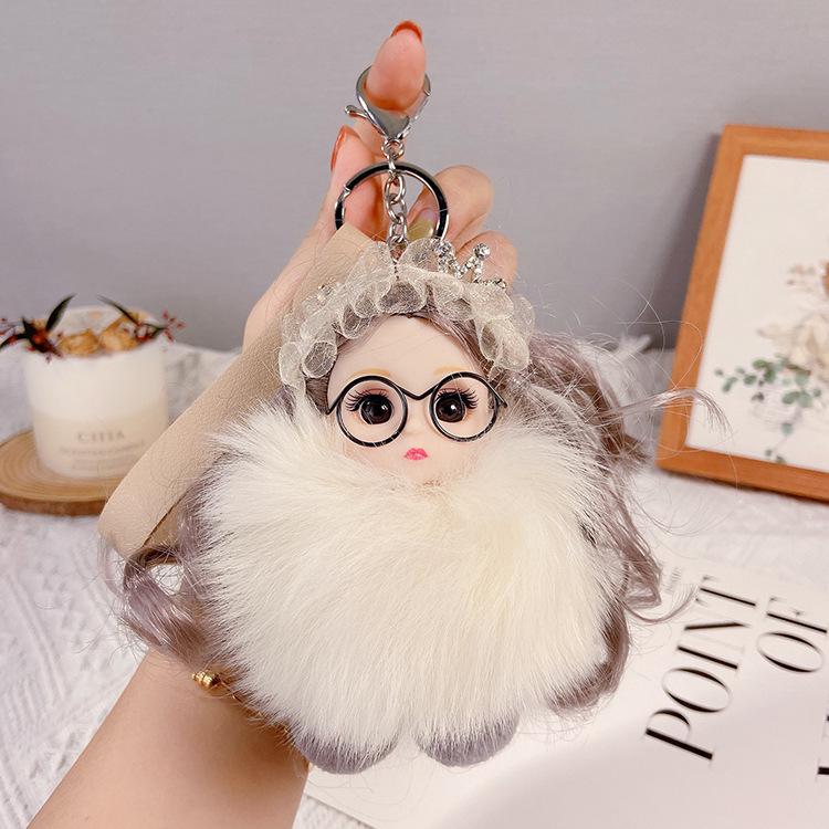 Korean Cute Fox Fur Doll Keychain - Plush Backpack Pendant