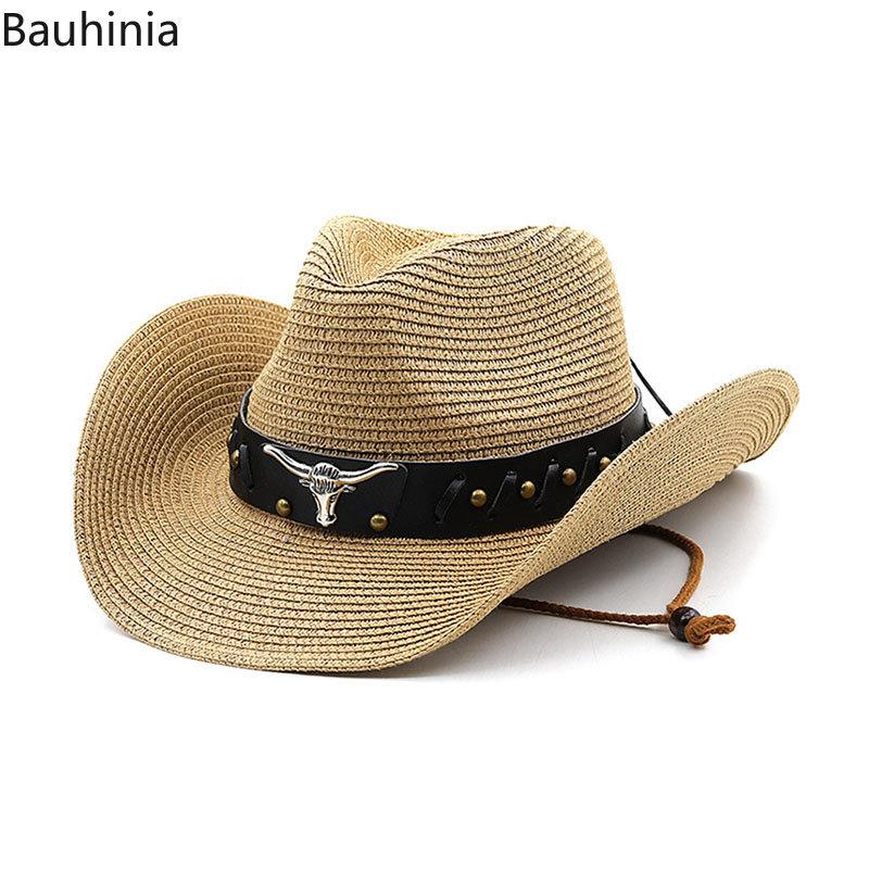 2025 New Bauhinia New Straw Western Cowboy Hats For Men Women Summer Outdoor Beach Sun Hat Sombrero Hombre