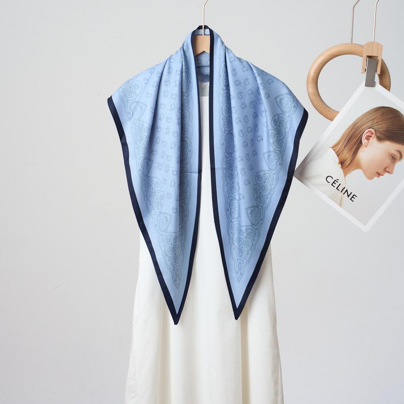 Summer Atmosphere Wearing Belt Waist Seal Twill Silk Simulation Silk Cool Triangle Scarf Cashew Print Women's Silk Scarf