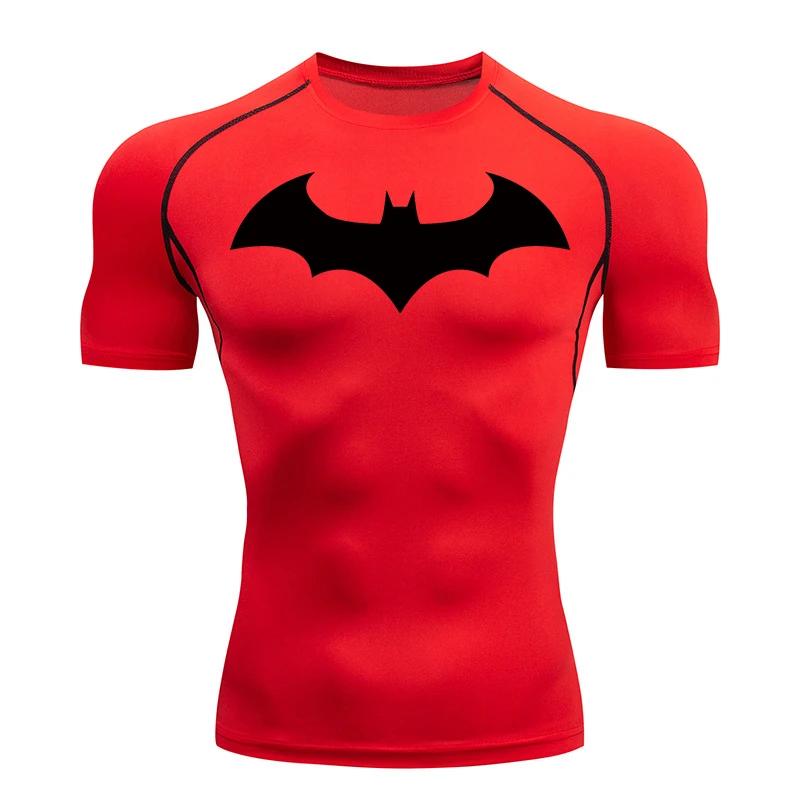 

Bat Graphic Compression Shirts for Men Short Sleeve Rash Guard Gym Workout Running Tshirt Summer Athletic Quick Dry Tees Tops XXXL червоний