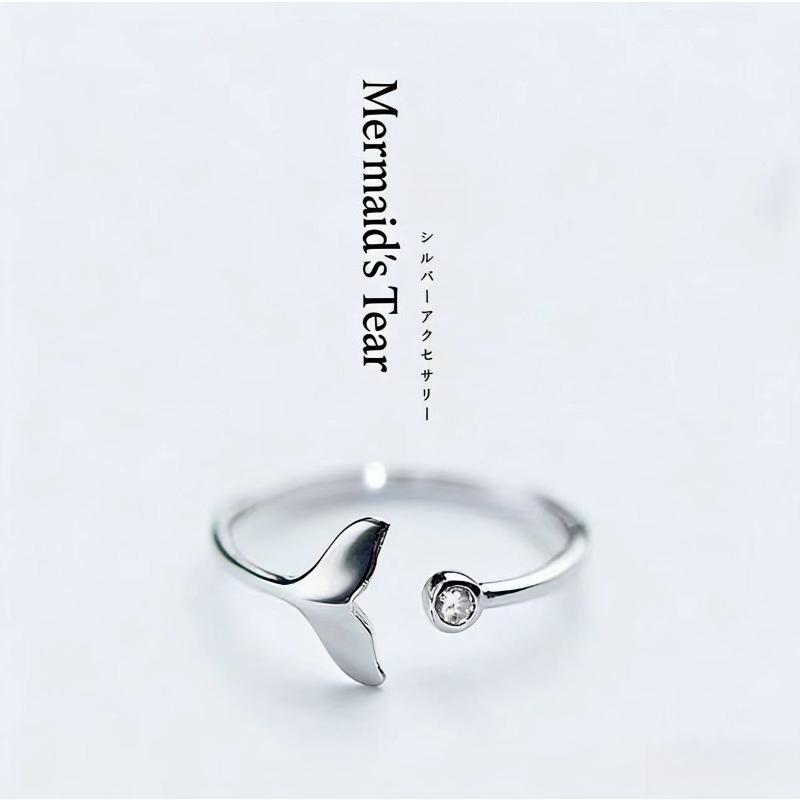 Simple Trendy Silver Color Mermaid Tail Cuff Ring With Cubic Zirco Sea Whale Fish Tail Bague Rings Minimalist Romantic Gifts