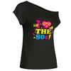 Women's 80's Nostalgic Party Off-Shoulder T-Shirt with Asymmetrical Neckline