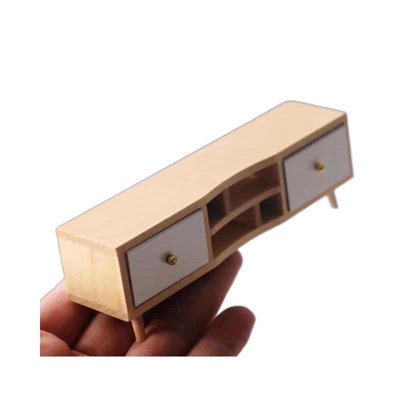 Mini Living Room Wooden Display Cabinet with 2 Drawers Dollhouse TV Stand OB11 Furniture Model