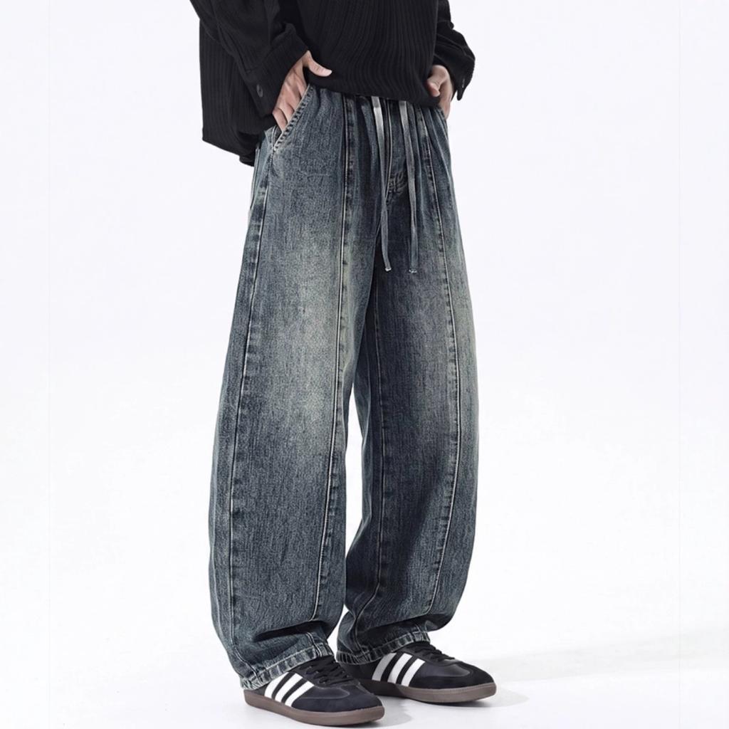 Retro Nostalgic Washed Scimitar Jeans Men's New Loose American Trendy High Street Wide-leg Pants