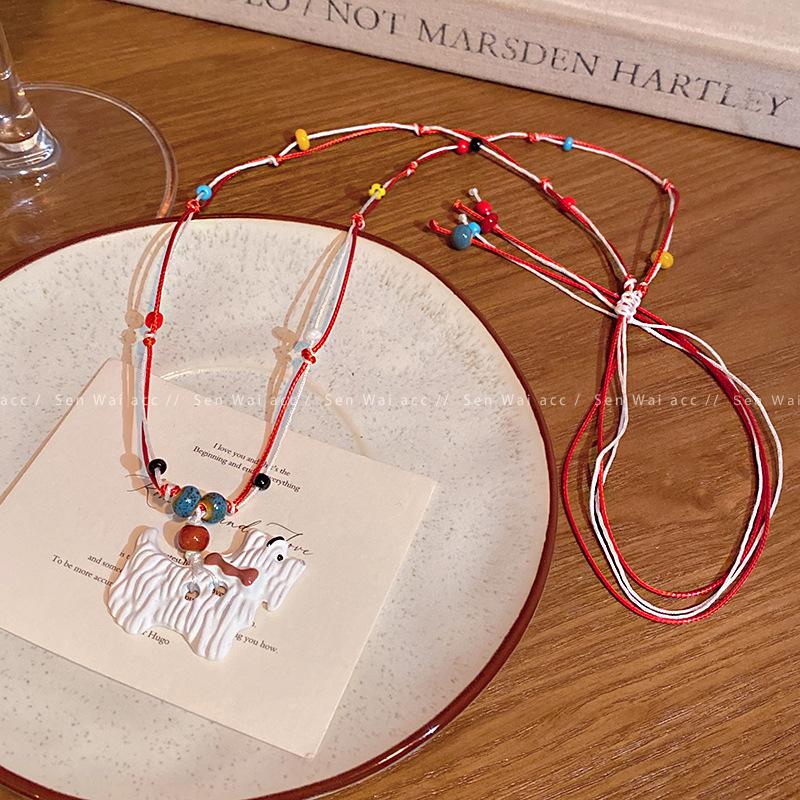 Dopamine cute cartoon puppy pendant necklace female design sense adjustable collarbone chain with jewelry