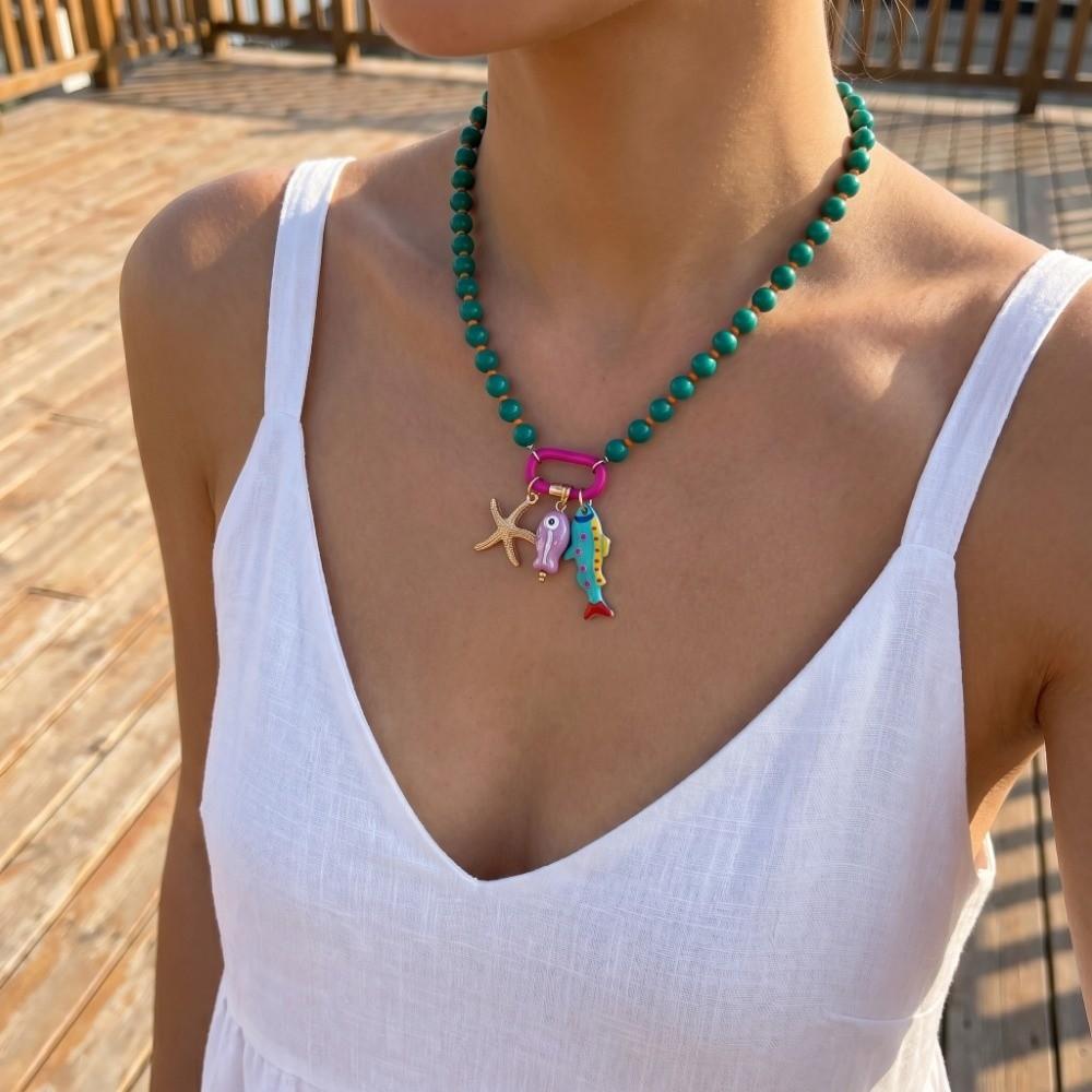 Sea Series Starfish Charms Necklace Ornaments Beach Beaded Necklace Vacation