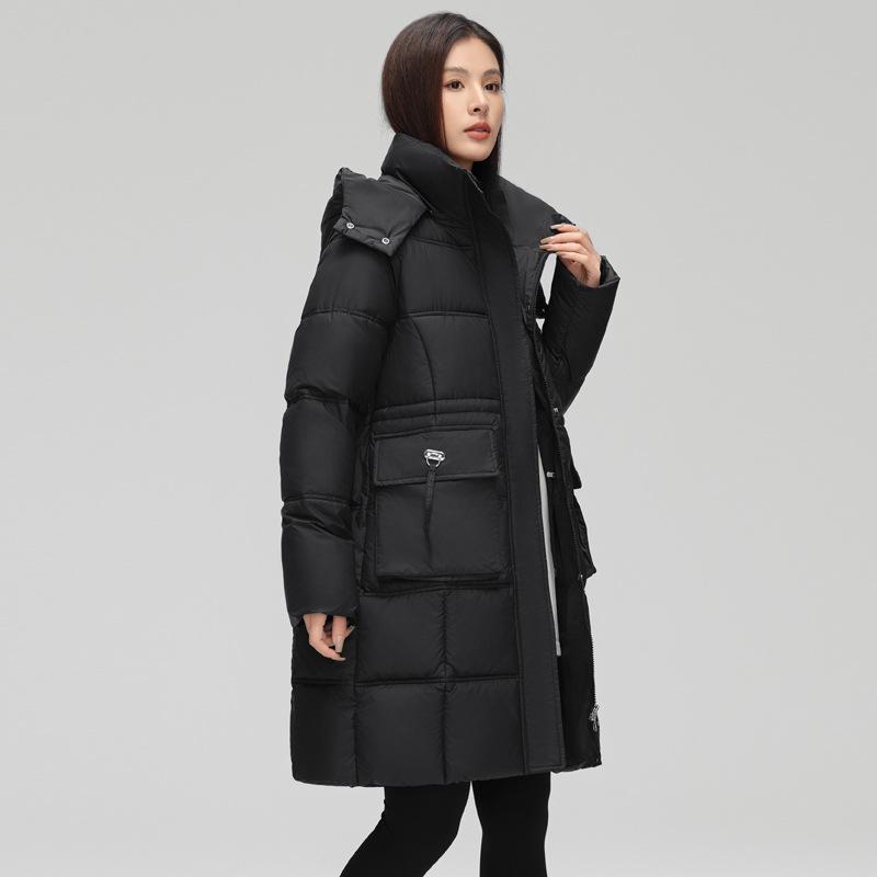 New Winter 2025 Thickened Down Padded Coat Women's Hooded Medium and Long Loose Padded