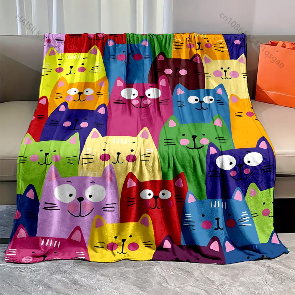 A Group of Cats Cartoon Print Warm and Comfortable Blankets for Adults and Children Luxury Gifts for Home Travel Camping RV