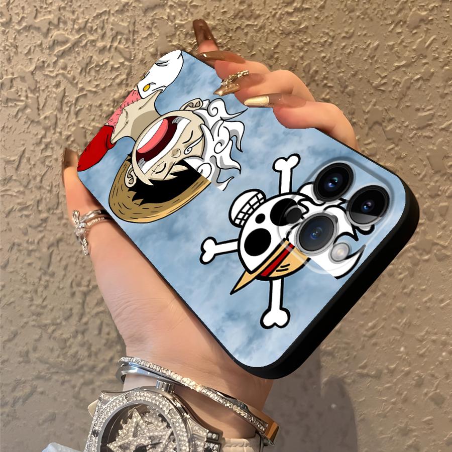 Custodia Nera Morbida per Telefono per iPhone 13 12 11 17 Pro Max XS XR 17Air 15 16 14 Plus 7 8 One Piece Luffy Frutto del Diavolo Zoro