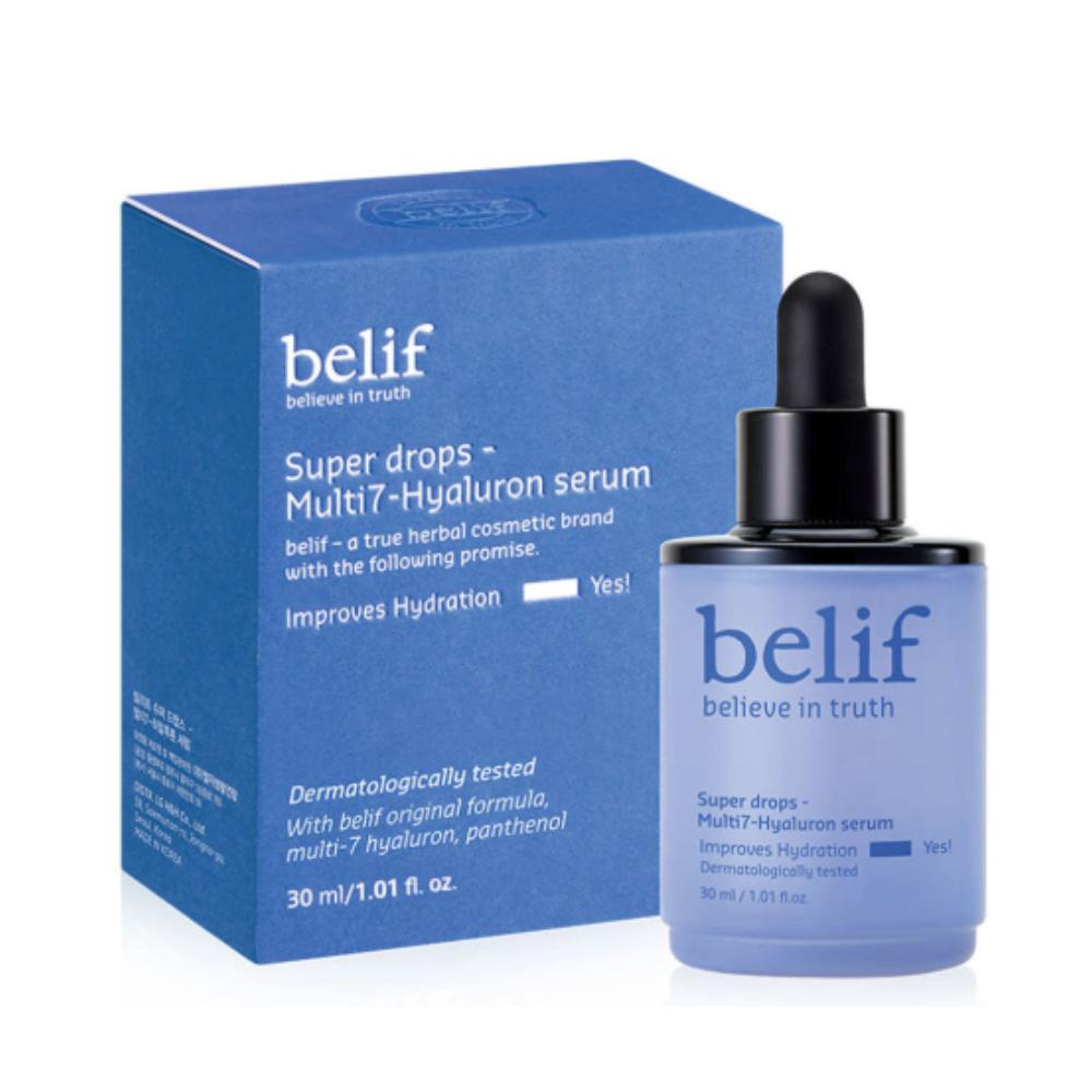 belif Super Drops Multi 7 Hyaluron Serum 30ml - Intensive Deep Hydrating Serum with 7 Types of Hyaluronic Acid