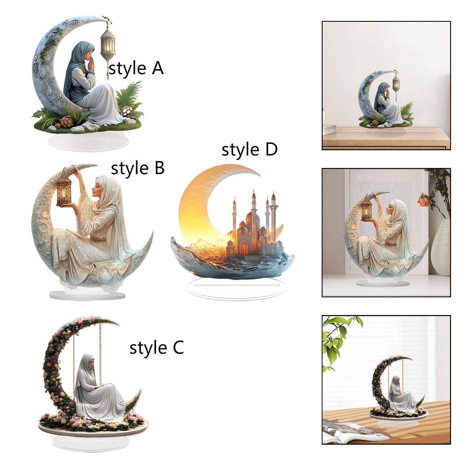 

2D Flat Acrylic Moon Desk Ornament Acrylic Novelty with Base Display Artwork for Cafe Gift Spring Festival Drawing Room Dorm Style B