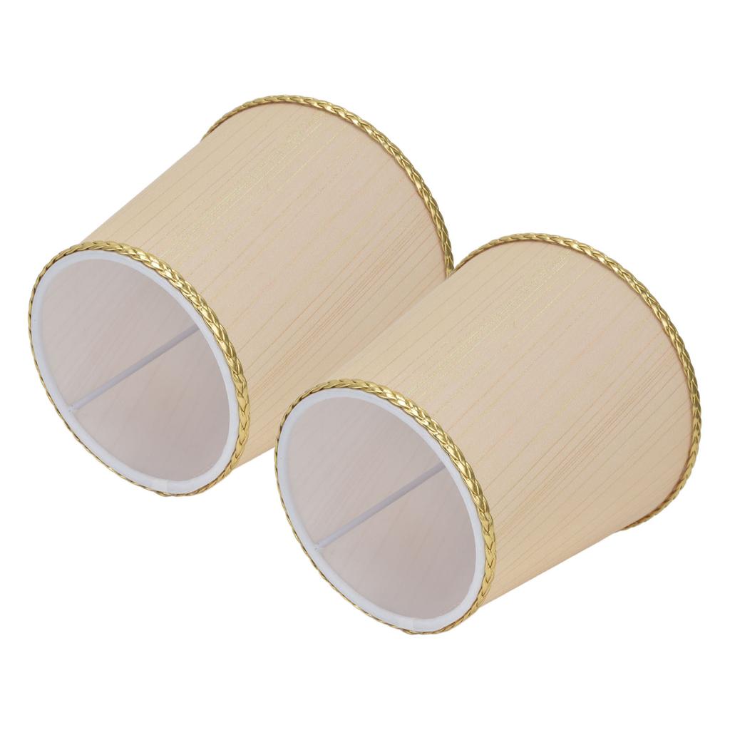2PCS Small Lamp Shade Fabric Beige Golden Edge Lampshade for E14 Table Chandelier Wall Lamp
