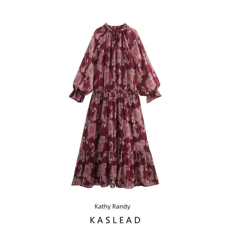 Kaslead New Arrival Women's Clothing Fashion Style Fashion Minimalist Metal Wire Print Length Dress 2509162