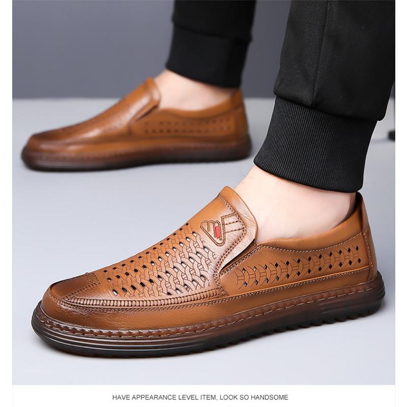 Módní letní módní duté kožené pánské mokasíny, značkové nové outdoorové sportovní pánské sandály, ležérní platforma, pánské společenské boty