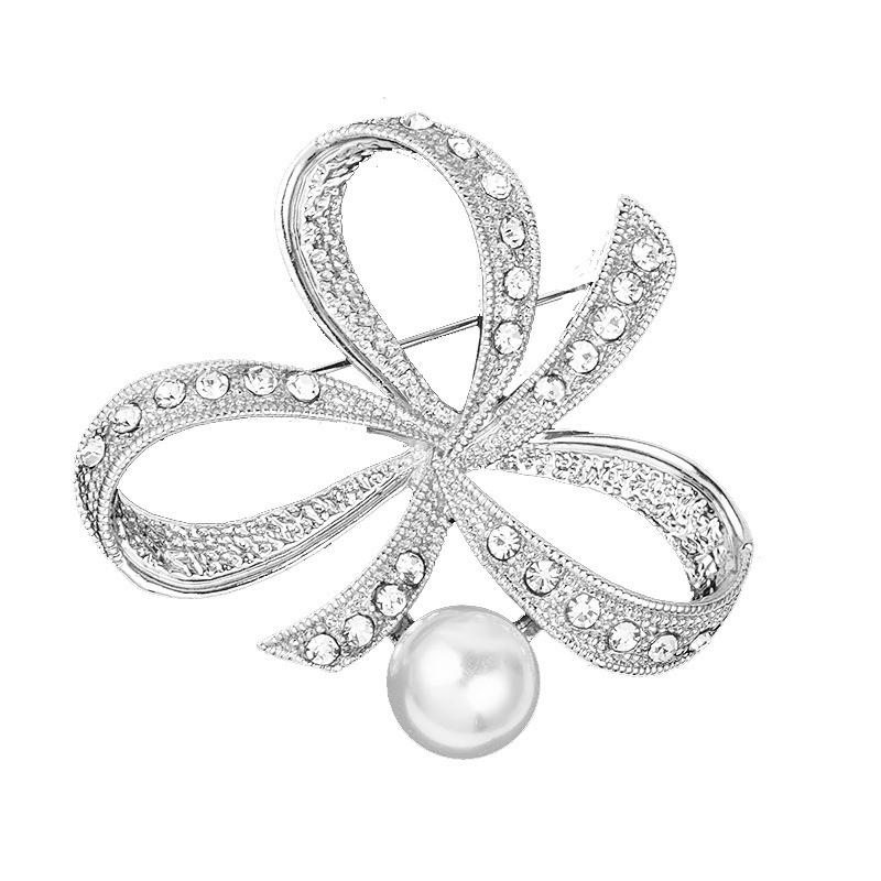 

Vintage Pearl Bow Brooches For Women Fashion Baroque Style Pins Wedding Corsage Party Accessories Christmas Gift серебряный