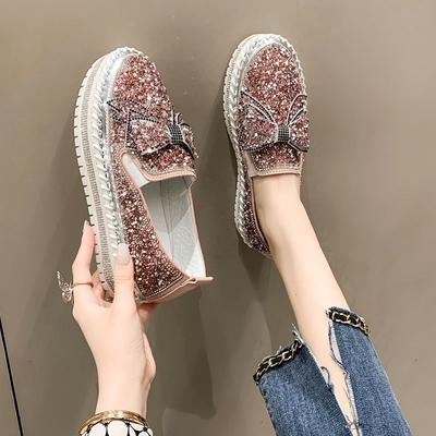 Women's Shoes High On Platform With Crystals Ladies Footwear Rhinestone Diamond Bow Walking Cheap A Comfortable and Elegant Sale