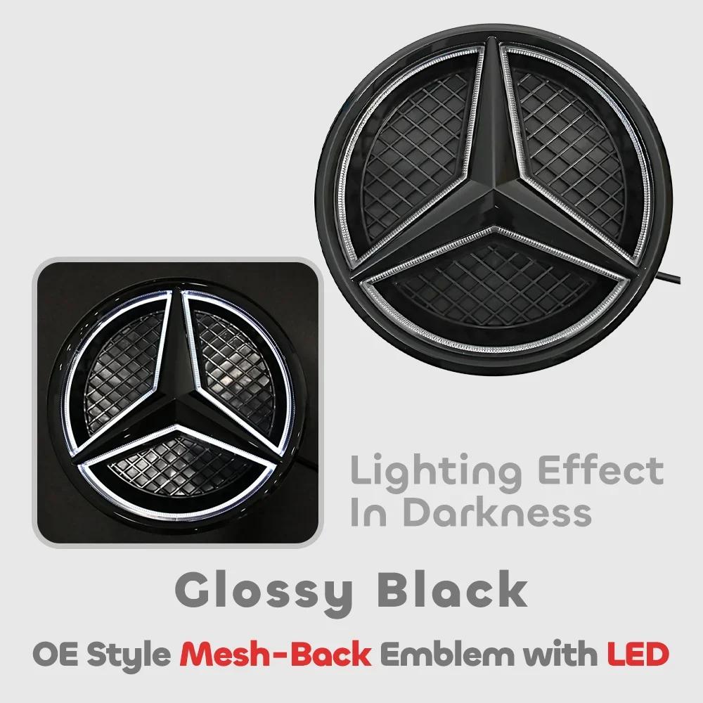 jwlsk5 Front Grille Star Logo 3D Mirror Emblem With LED Lighting Chrome Silver Glossy Matte Black For Mercedes Benz E-Class W213 16-20