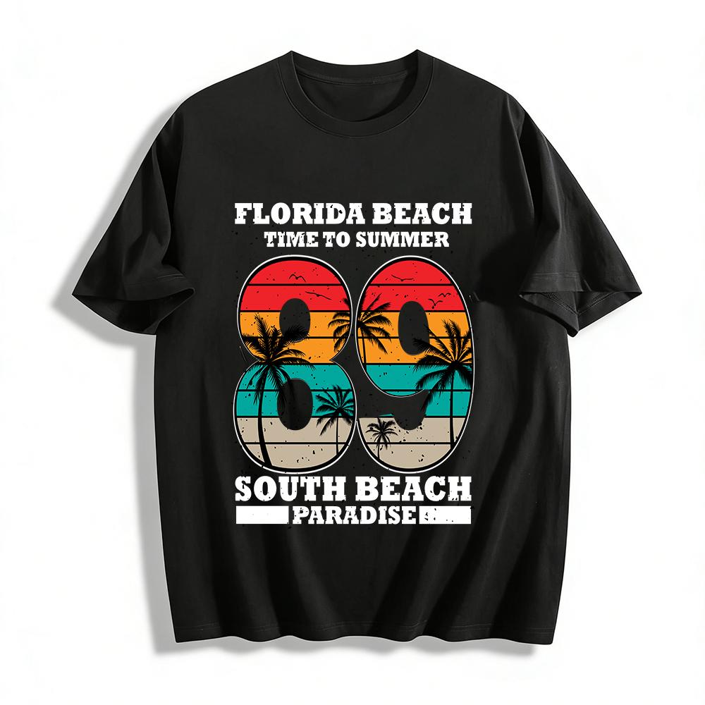 

Vintage No.89 Coconut Tree Sunset Print Casual T-Shirt Pure cotton T-shirt XXS