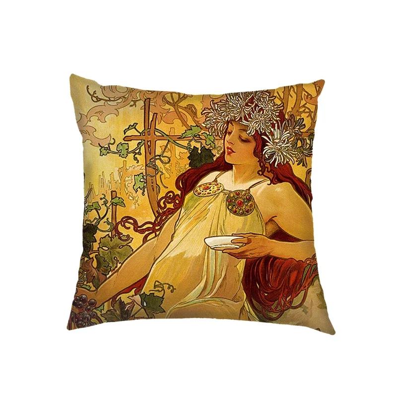 Oil Painting By Alphonse Mucha Cushion Covers Pillowcases Sofa Bedroom House Office Square Pillowcase Home Party Car BeddingbzAlphonsg,(2)