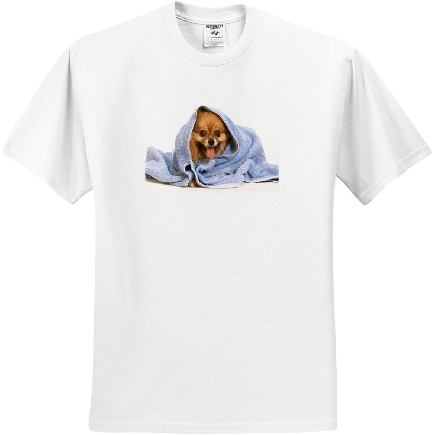 3dRose, A Cute Pomeranian Pup Under A Bue Blanket, T-Shirt S