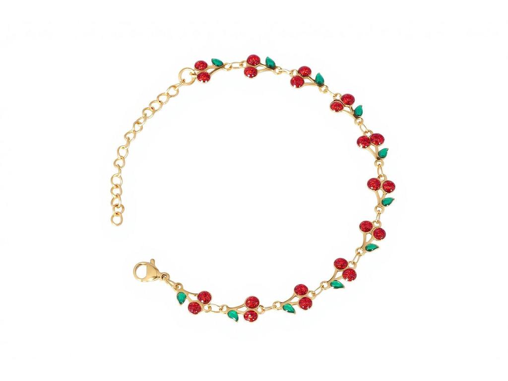 18k Gold Cherry Crystal Bracelet - Exquisite Light Luxury Stainless Steel Women's Jewelry
