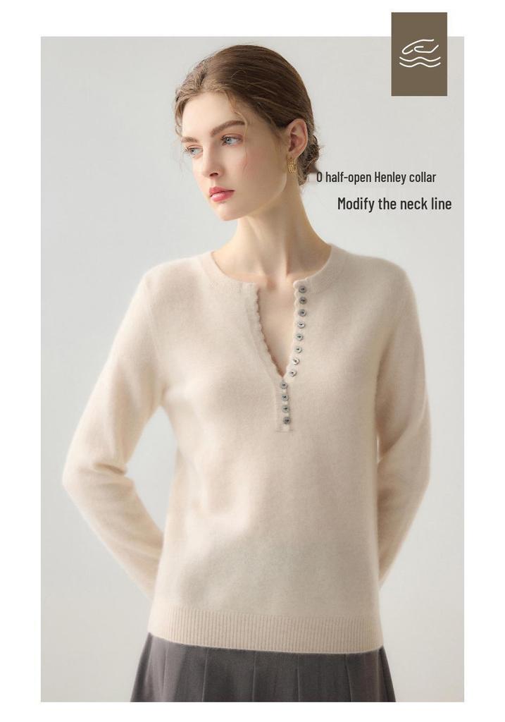 Lekasha Women's 100% Pure Cashmere V-Neck Long-Sleeve Autumn/Winter Base Layer Top