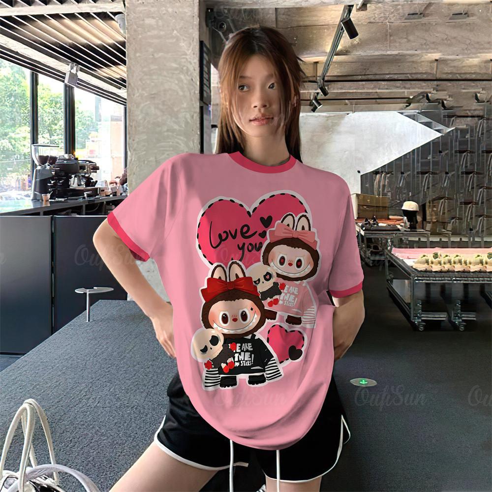 

Fashion trend LABUBU printing style short-sleeved T-shirt summer cartoon top XL