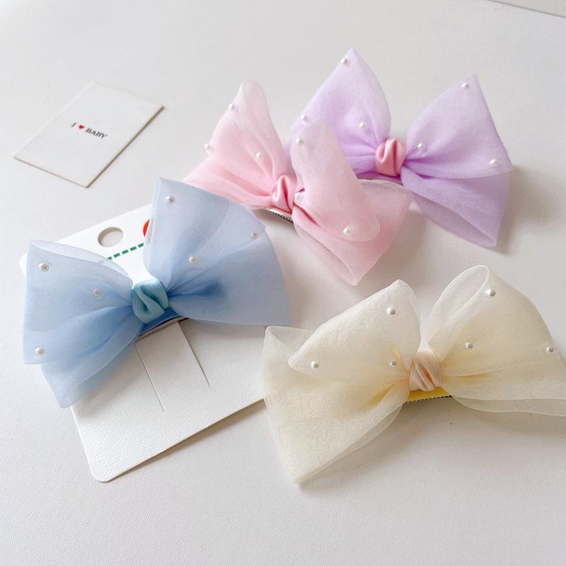 New Pearl Bow Hair Clips Gauze 3D Princess Sweet Barrettes for Children Headwear Girls Kids Hair Accessories