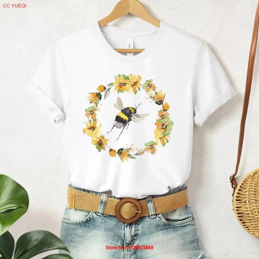 Watercolor Bee T Shirt Beekeeper Gift For Her Nature Lover Tee Floral Save The Bees Gardener Top Unique Idea Vintage