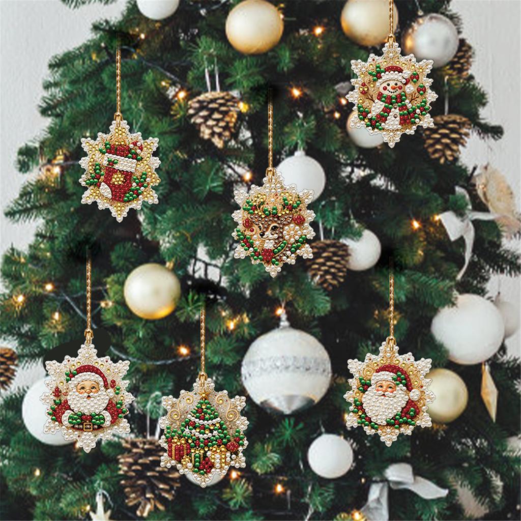 6PCS Christmas Ornaments DIY Pearl Diamond Art Kits for Adults Xmas Tree Hanging Craft Pendents Holiday Christmas Decorations