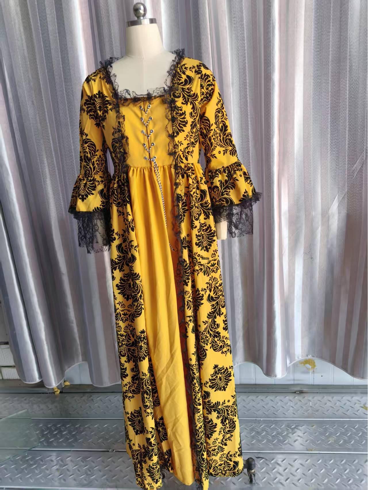 

Ретро середньовічна сукня великого розміру з мереживною вставкою та рукавами-кльош XXL