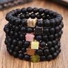 Black Matte Shoushan Stone Beaded Bracelet - Natural Bohemian Jewelry