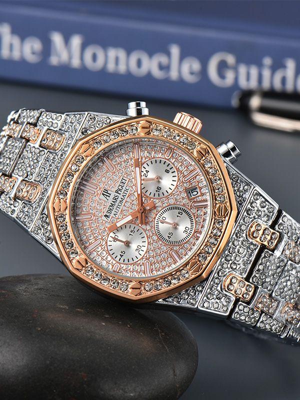 Herren Luxusuhr Mode Metallarmbanduhr mit Kristallverzierungen