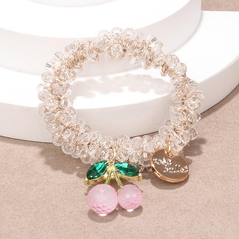 Fargerikt kirsebær elastisk hårbånd for kvinner jenter søt hårpynt scrunchie hårstrikk hårtilbehør