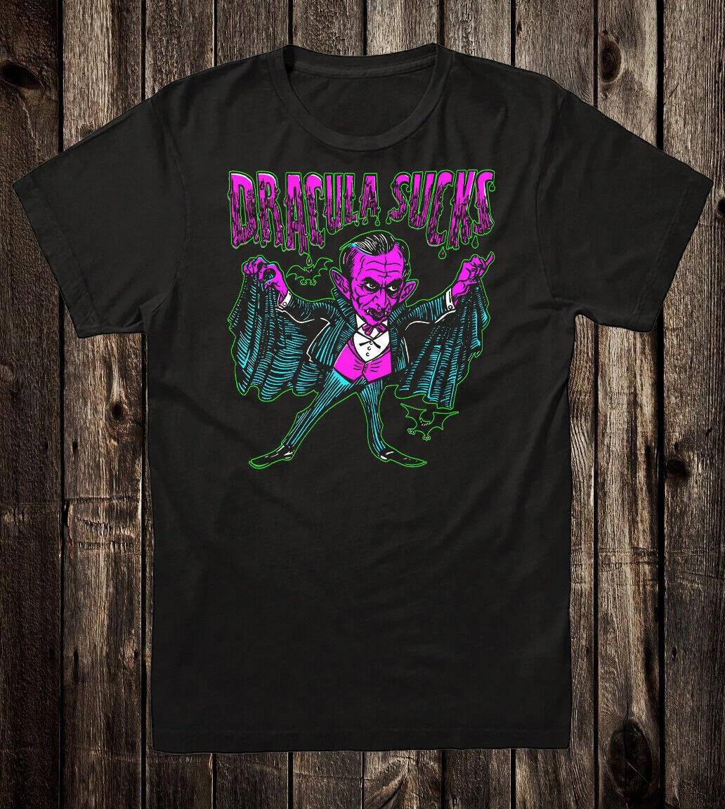 Retro Novelty Tee T Shirt Dracula Sucks 70 s Vampire Goth Van Chopper Tattoo L