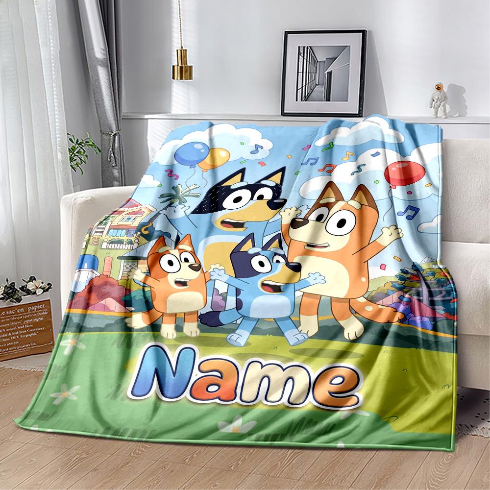 Bluey's Colorful Adventure Personalized Name Blanket Cozy Personalized Blanket Soft & Cozy Versatile for Nap Couch Picnics Chair