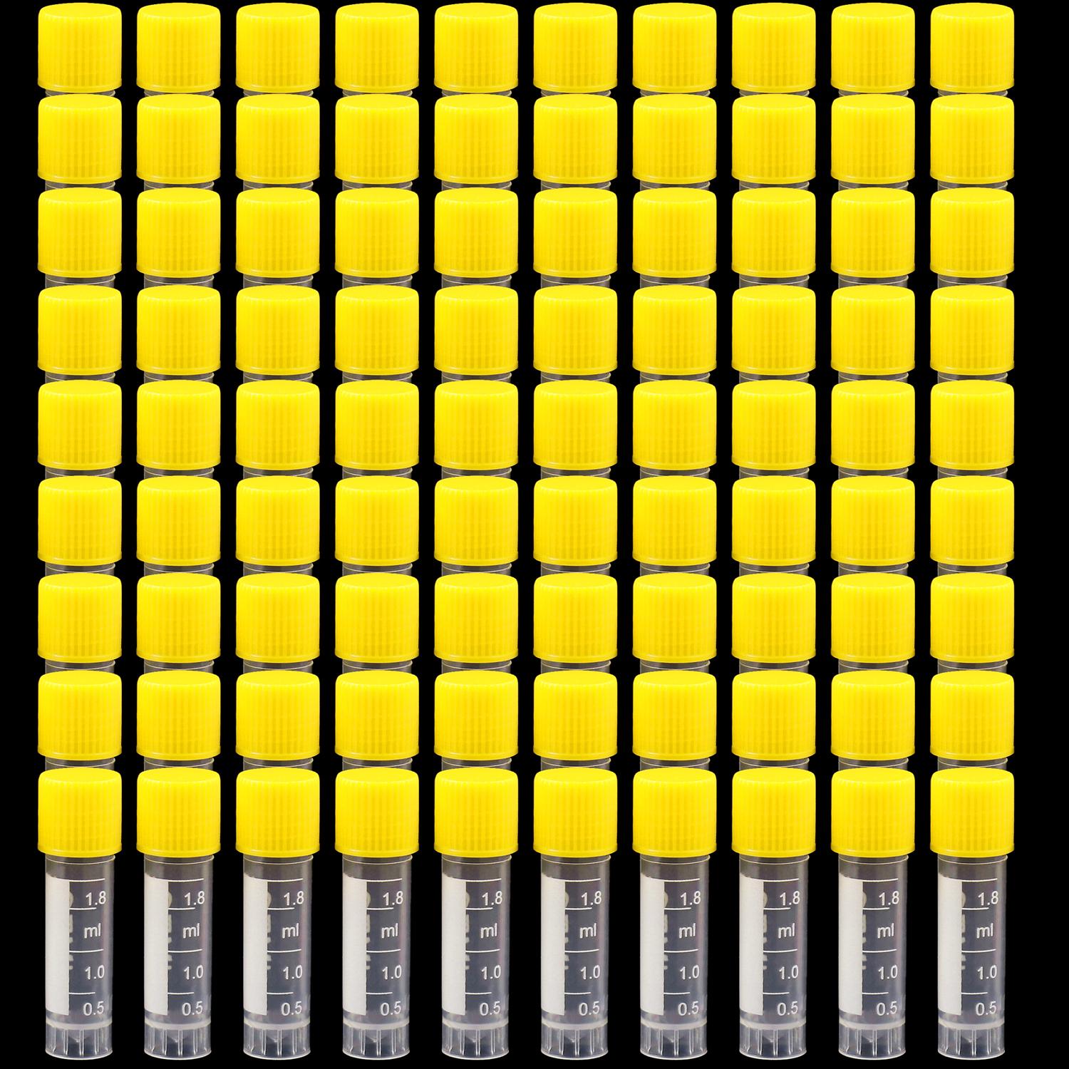 

50/100 шт. 1-10 мл лабораторные пластиковые морозные пробирки с уплотняющей крышкой для флаконов, градуированные центрифужные пробирки с коническим дном с юбкой для лабораторных школ, образовательных учреждений 2ml yellow - 100Pcs